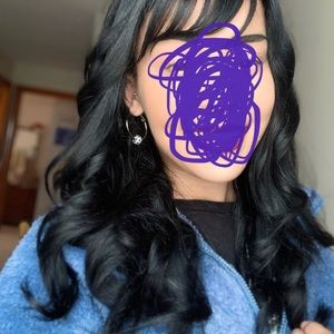 16” black human hair wig with bangs